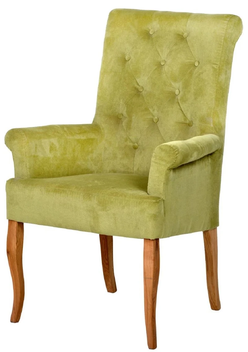 Casa Padrino Chesterfield Neo Barock Esszimmer Stuhl 6er Set Grün / Naturfarben - Küchenstühle mit Armlehnen - Esszimmer Möbel - Chesterfield Möbel - Neo Barock Möbel