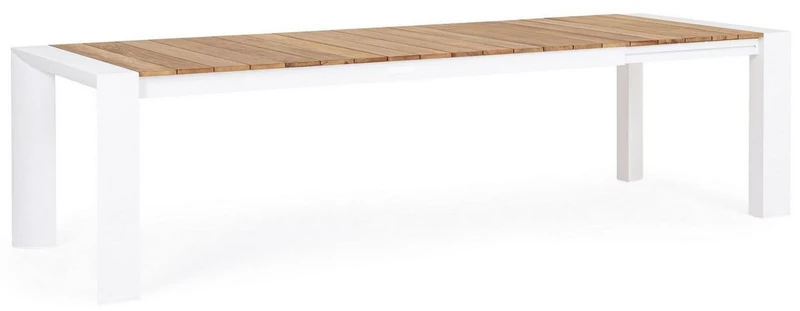 Casa Padrino Luxus Gartentisch Naturfarben / Weiß 228-294 x 100 x H. 75 cm - Ausziehbarer Garten Esstisch mit Teakholz Tischplatte und Aluminium Beinen - Luxus Garten & Terrassen Möbel