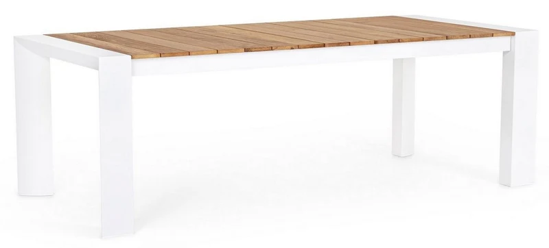Casa Padrino Luxus Gartentisch Naturfarben / Weiß 228-294 x 100 x H. 75 cm - Ausziehbarer Garten Esstisch mit Teakholz Tischplatte und Aluminium Beinen - Luxus Garten & Terrassen Möbel