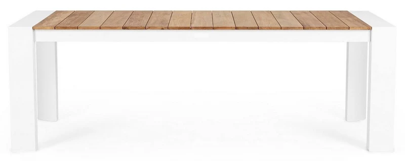 Casa Padrino Luxus Gartentisch Naturfarben / Weiß 228-294 x 100 x H. 75 cm - Ausziehbarer Garten Esstisch mit Teakholz Tischplatte und Aluminium Beinen - Luxus Garten & Terrassen Möbel