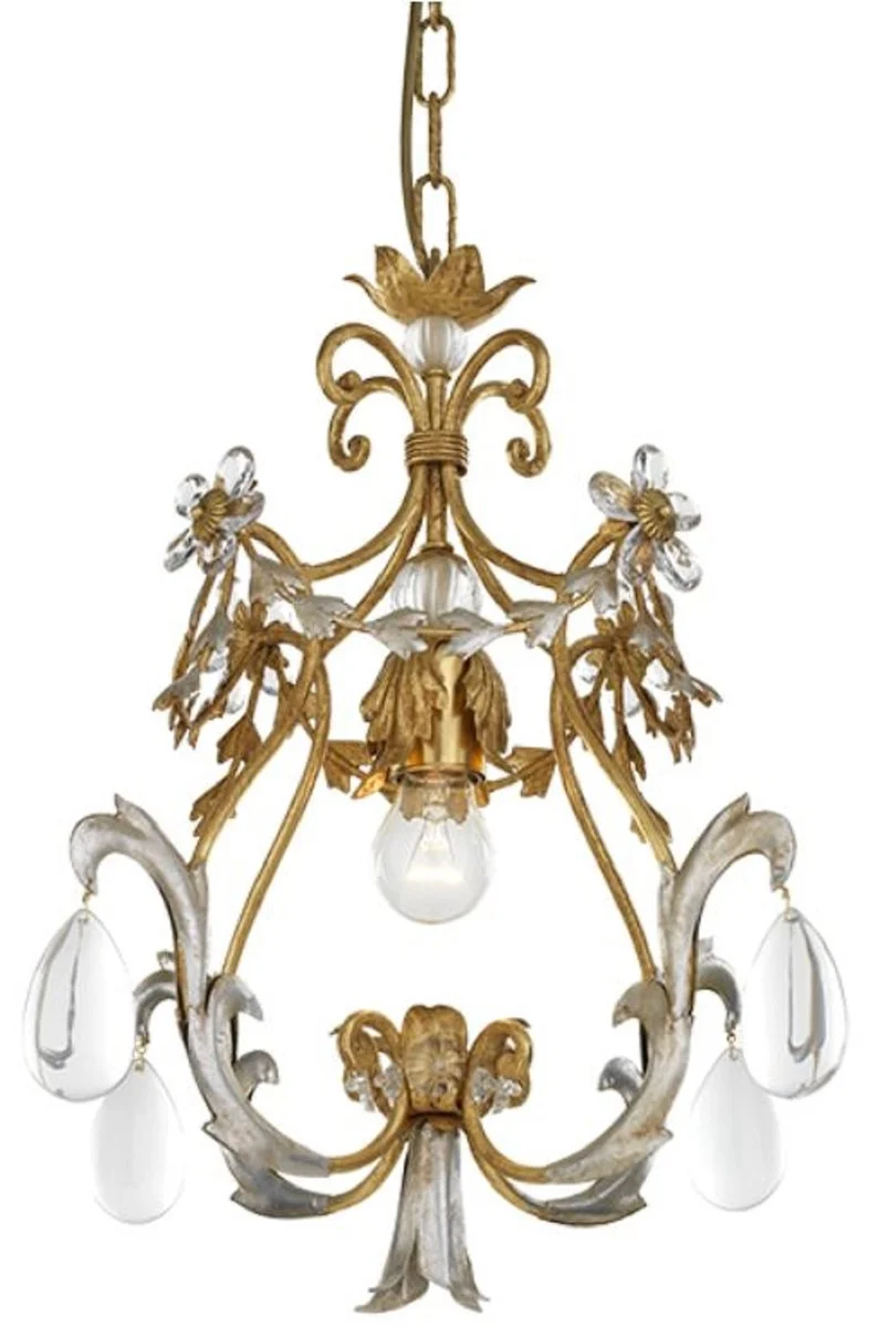 Casa Padrino Luxus Barock Kronleuchter Antik Gold / Antik Silber Ø 40 x H. 45 cm - Prunkvoller Wohnzimmer Kronleuchter im Barockstil - Barockstil Hotel Kronleuchter - Luxus Qualität - Made in Italy