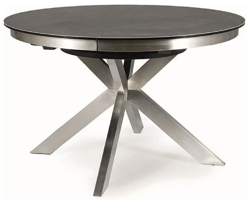 Casa Padrino Designer Esstisch Grau / Silber 120-160 x 120 x H. 76 cm - Ausziehbarer Esszimmertisch mit Glaskeramik Tischplatte und Edelstahl Beinen - Küchen Möbel - Designer Esszimmer Möbel
