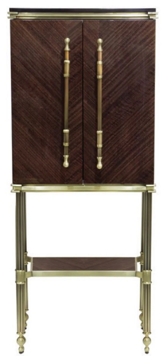 Casa Padrino Luxus Barschrank Dunkelbraun Hochglanz / Matt Gold 82 x 52 x H. 162 cm - Weinschrank mit 2 Türen - Wohnzimmer Möbel - Bar Möbel - Hotel Möbel - Luxus Kollektion