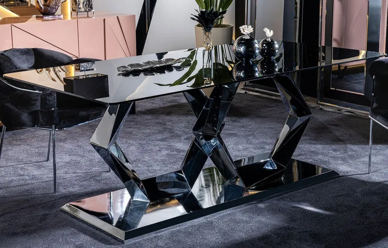 Casa Padrino Luxus Designer Esstisch Silber 200 x 100 x H. 76 cm - Rechteckiger Metall Esszimmertisch mit Glasplatte - Esszimmer Möbel - Luxus Möbel - Luxus Esszimmer Einrichtung