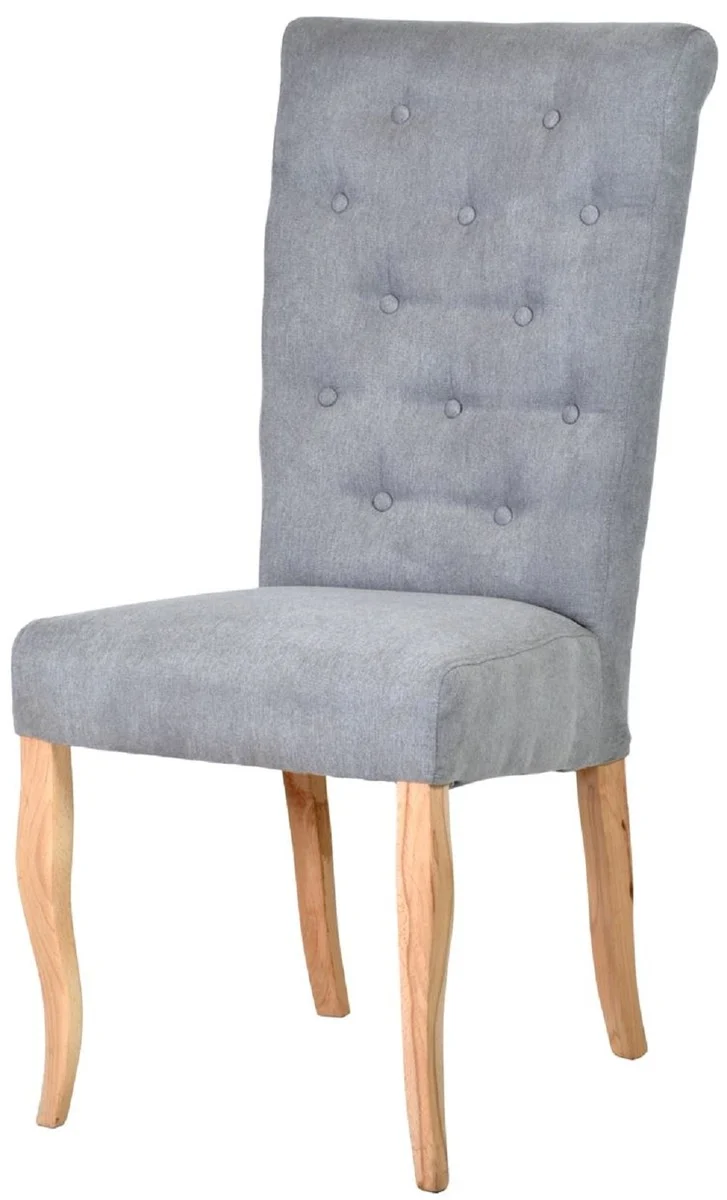 Casa Padrino Chesterfield Neo Barock Esszimmer Stuhl 6er Set Grau / Naturfarben - Küchenstühle Set - Esszimmer Möbel - Chesterfield Möbel - Neo Barock Möbel