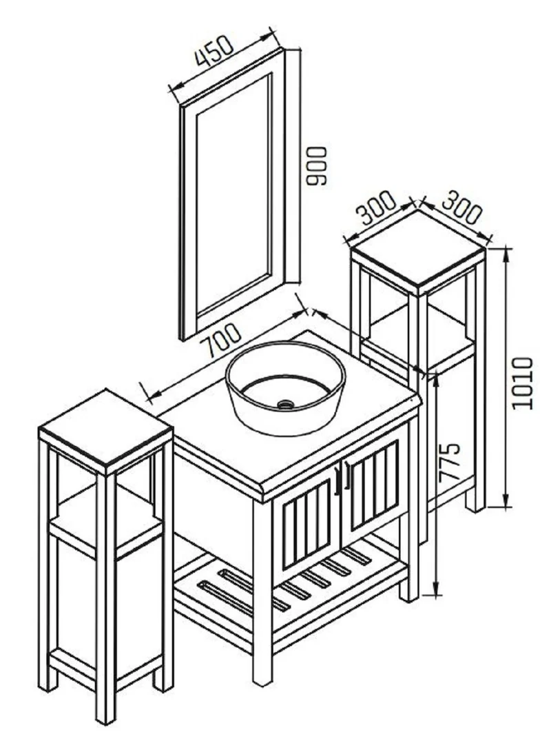 Casa Padrino Landhausstil Badezimmer Set Blau / Braun - 1 Waschbeckenschrank mit Keramik Waschbecken & 2 Regalschränke & 1 Wandspiegel - Massivholz Badezimmer Möbel - Landhausstil Badezimmer Möbel