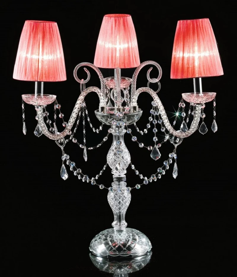 Casa Padrino Luxus Barock Kristall Tischleuchte Silber / Rot Ø 55 x H. 60 cm - Prunkvolle Barockstil Schreibtischleuchte mit venzezianischem Glas und Swarovski Kristallglas - Made in Italy