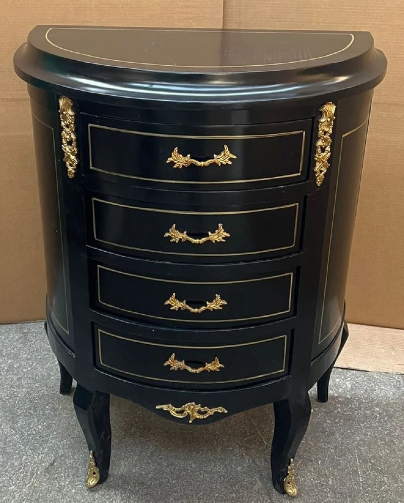 Casa Padrino Barock Kommode mit 4 Schubladen Schwarz / Gold - Handgefertigte Massivholz Kommode im Barockstil - Handgefertigte Barock Möbel - Edel & Prunkvoll