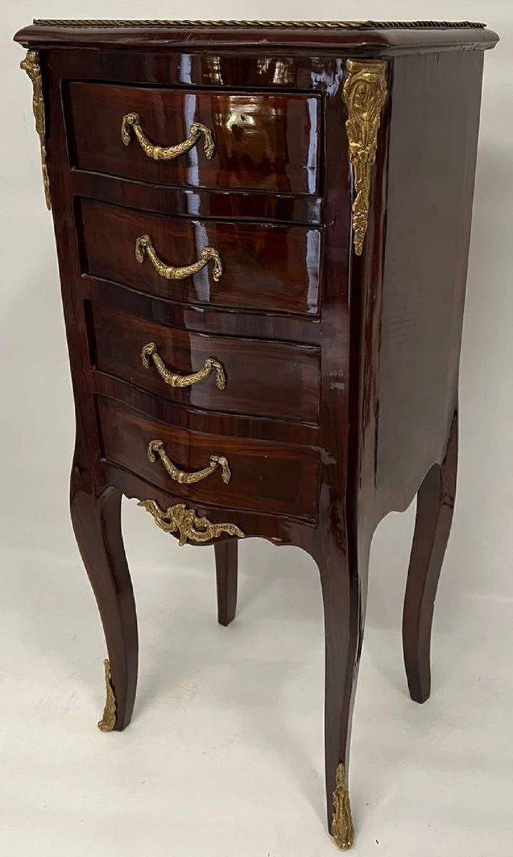 Casa Padrino Barock Kommode mit 4 Schubladen Dunkelbraun / Messing - Handgefertigte Massivholz Kommode im Barockstil - Handgefertigte Barock Möbel - Edel & Prunkvoll