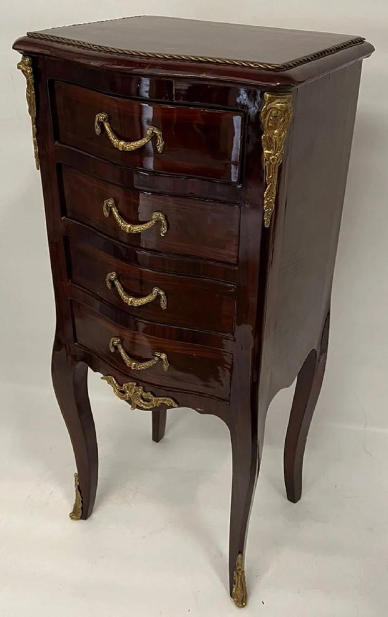 Casa Padrino Barock Kommode mit 4 Schubladen Dunkelbraun / Messing - Handgefertigte Massivholz Kommode im Barockstil - Handgefertigte Barock Möbel - Edel & Prunkvoll