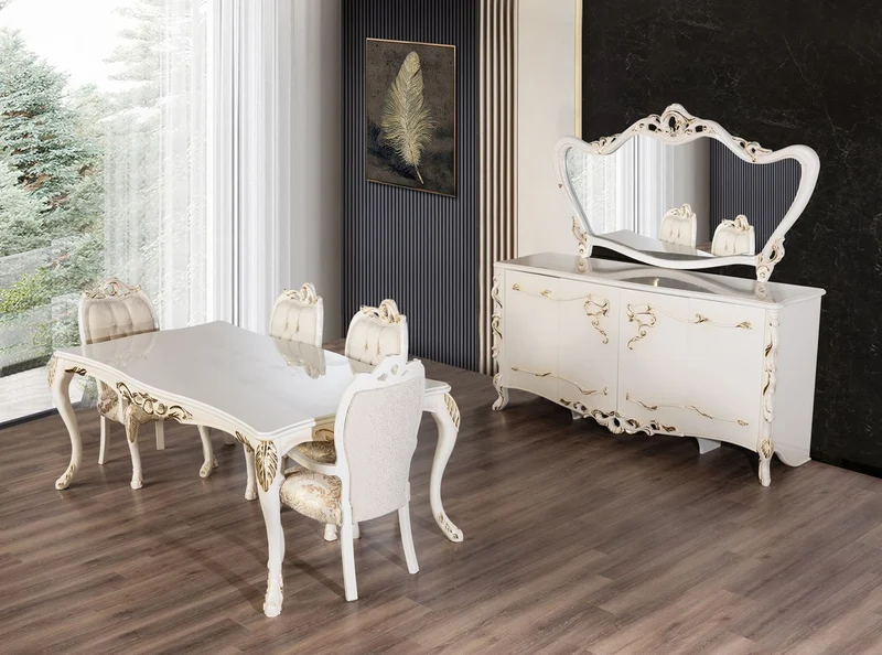 Casa Padrino Luxus Barock Esszimmer Stuhl 6er Set Weiß / Gold - Prunkvolle Barockstil Küchen Stühle - Barockstil Möbel - Luxus Esszimmer Möbel im Barockstil - Barock Esszimmer Möbel