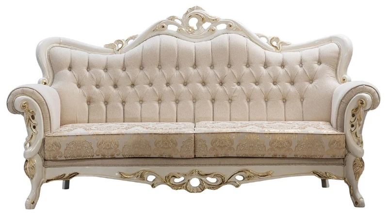 Casa Padrino Luxus Barock Wohnzimmer Set Weiß / Gold - 2 Barock Sofas & 2 Barock Sessel & 1 Barock Couchtisch - Luxus Wohnzimmer Möbel im Barockstil - Barock Möbel - Edel & Prunkvoll