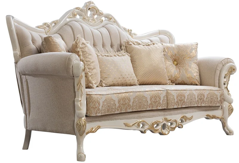 Casa Padrino Luxus Barock Wohnzimmer Set Weiß / Gold - 2 Barock Sofas & 2 Barock Sessel & 1 Barock Couchtisch - Luxus Wohnzimmer Möbel im Barockstil - Barock Möbel - Edel & Prunkvoll