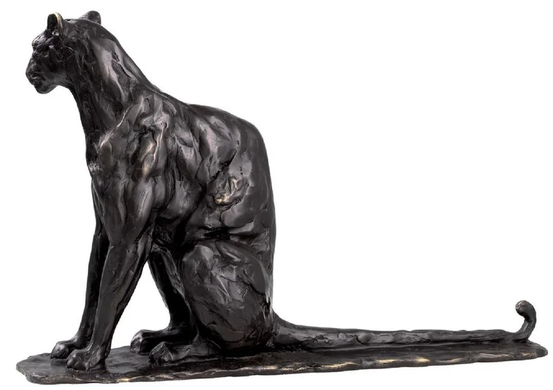 Casa Padrino Luxus Deko Skulptur Panther 37 x 10 x H. 24 cm - Bronze Deko Skulptur - Bronze Deko Figur - Schreibtisch Deko - Wohnzimmer Deko - Luxus Qualität