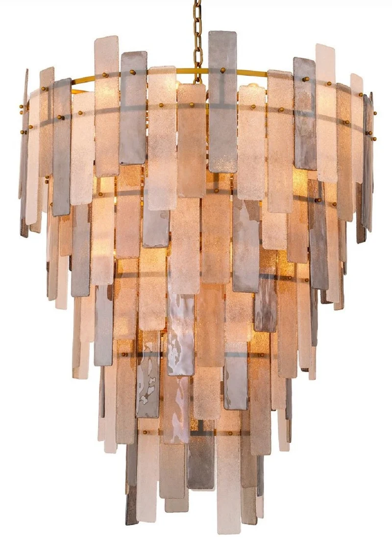 Casa Padrino Luxus Kronleuchter Grau / Antik Messing Ø 114 x H. 141 cm - Runder Glas Kronleuchter - Wohnzimmer Kronleuchter - Hotel Kronleuchter - Luxus Möbel - Luxus Interior