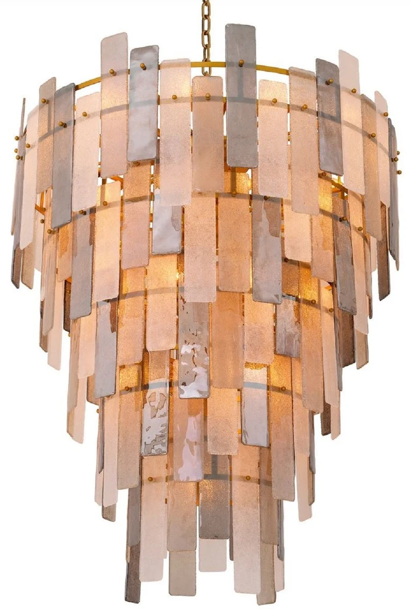Casa Padrino Luxus Kronleuchter Grau / Antik Messing Ø 114 x H. 141 cm - Runder Glas Kronleuchter - Wohnzimmer Kronleuchter - Hotel Kronleuchter - Luxus Möbel - Luxus Interior
