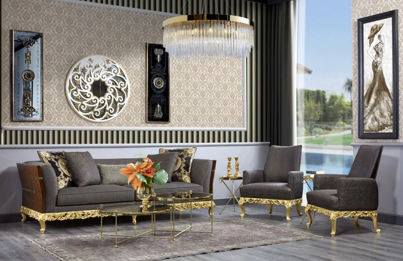 Casa Padrino Luxus Barock Sofa Grau / Dunkelbraun / Gold - Prunkvolles Wohnzimmer Sofa - Barockstil Wohnzimmer Möbel - Luxus Möbel im Barockstil - Barock Einrichtung - Edel & Prunkvoll