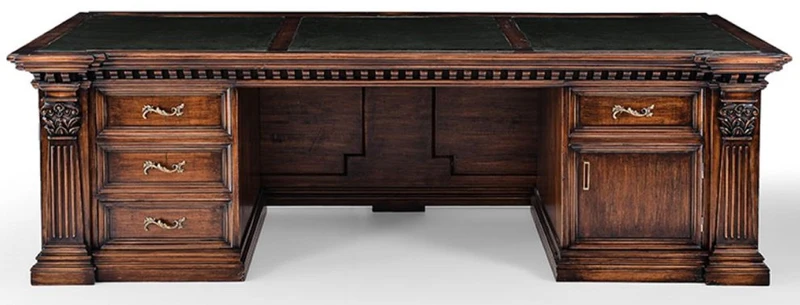 Casa Padrino Luxus Landhausstil Schreibtisch Braun / Schwarz / Grün 243,5 x 99 x H. 79 cm - Massivholz Bürotisch - Landhausstil Büro Möbel - Massivholz Büro Möbel - Luxus Büro Möbel