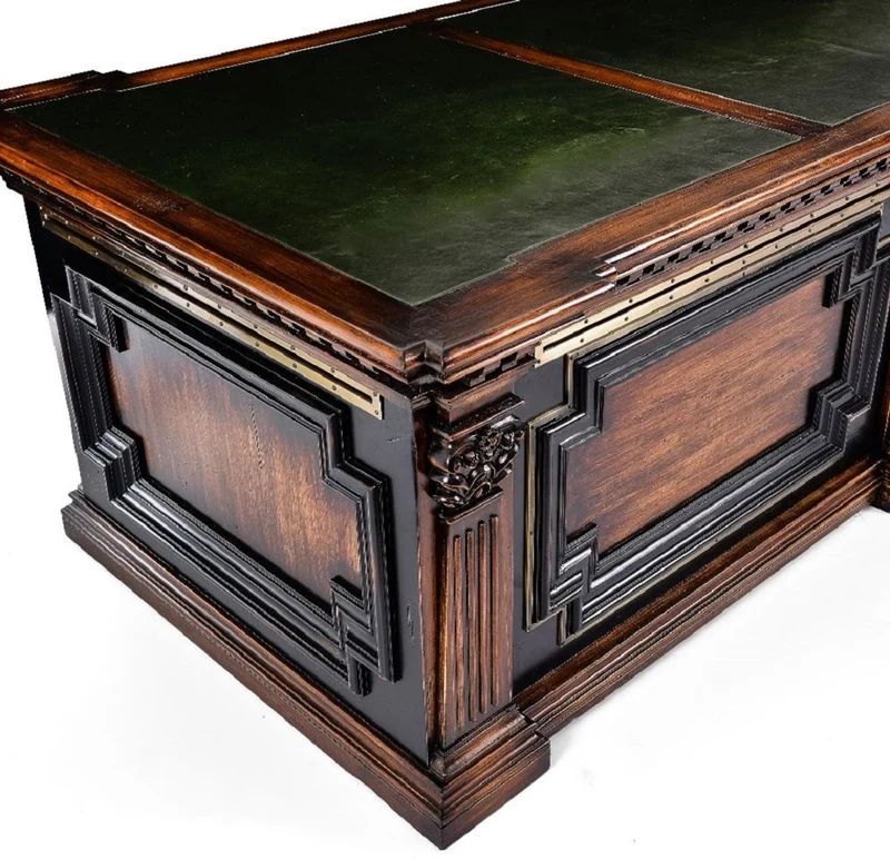Casa Padrino Luxus Landhausstil Schreibtisch Braun / Schwarz / Grün 243,5 x 99 x H. 79 cm - Massivholz Bürotisch - Landhausstil Büro Möbel - Massivholz Büro Möbel - Luxus Büro Möbel