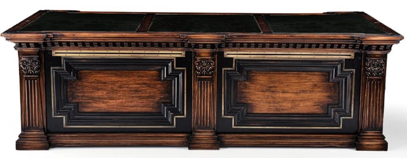 Casa Padrino Luxus Landhausstil Schreibtisch Braun / Schwarz / Grün 243,5 x 99 x H. 79 cm - Massivholz Bürotisch - Landhausstil Büro Möbel - Massivholz Büro Möbel - Luxus Büro Möbel