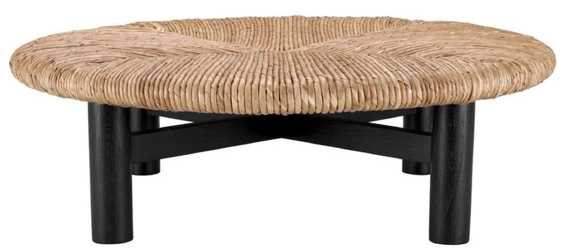 Casa Padrino Luxus Couchtisch Naturfarben / Schwarz Ø 100 x H. 30,5 cm - Runder Wohnzimmertisch - Wohnzimmer Möbel - Luxus Möbel - Luxus Einrichtung