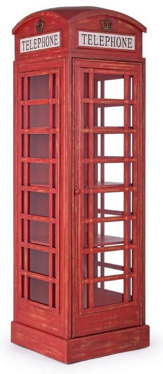 Casa Padrino Landhausstil Bücherschrank Telefonzelle Antik Rot 55 x 51,5 x H. 180 cm - Telefonzellen Regalschrank im englischen Stil - Wohnzimmer Möbel im Landhausstil - Landhausstil Möbel