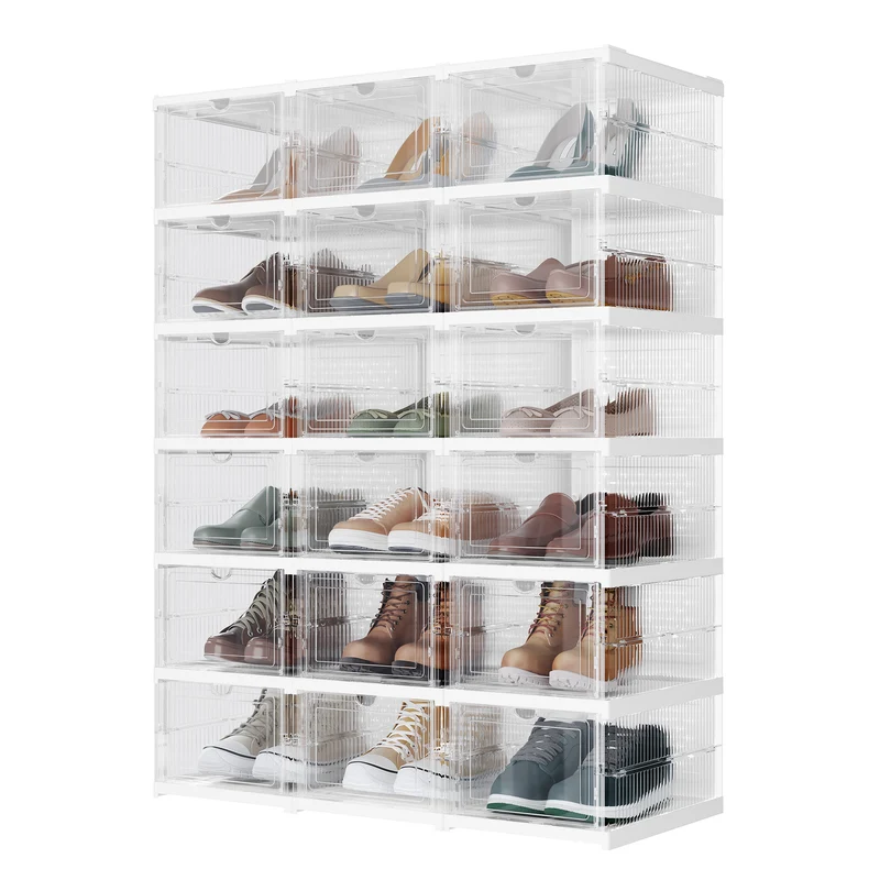 SONGMICS 60s Assembly Shoe Boxes Set of 12,Stackable Shoe Storage Organizerfor Closet Entryway