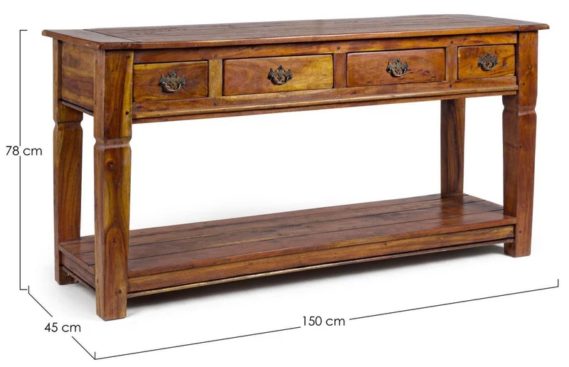 Casa Padrino Landhausstil Konsole Braun / Naturfarben 150 x 45 x H. 78 cm - Rustikaler Massivholz Konsolentisch mit 4 Schubladen - Rustikale Möbel - Massivholz Möbel - Landhausstil Möbel