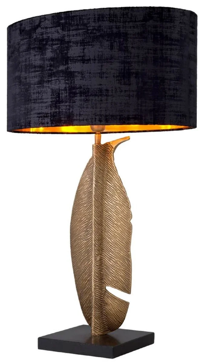 Casa Padrino Luxus Tischleuchte Vintage Messing / Schwarz 50 x 30 x H. 76,5 cm - Schreibtischleuchte mit ovalem Lampenschirm und Granitsockel - Luxus Tischleuchten - Luxus Schreibtischleuchten