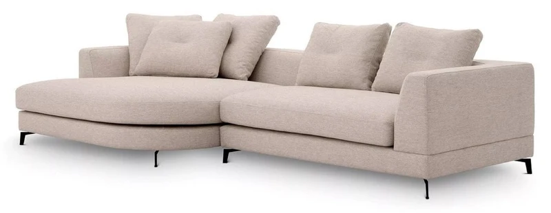 Casa Padrino Luxus Ecksofa Linke Seite Sandfarben / Schwarz 310 x 150 x H. 65 cm - Wohnzimmer Sofa mit Kissen - Wohnzimmer Möbel - Wohnzimmer Einrichtung - Luxus Möbel - Luxus Einrichtung