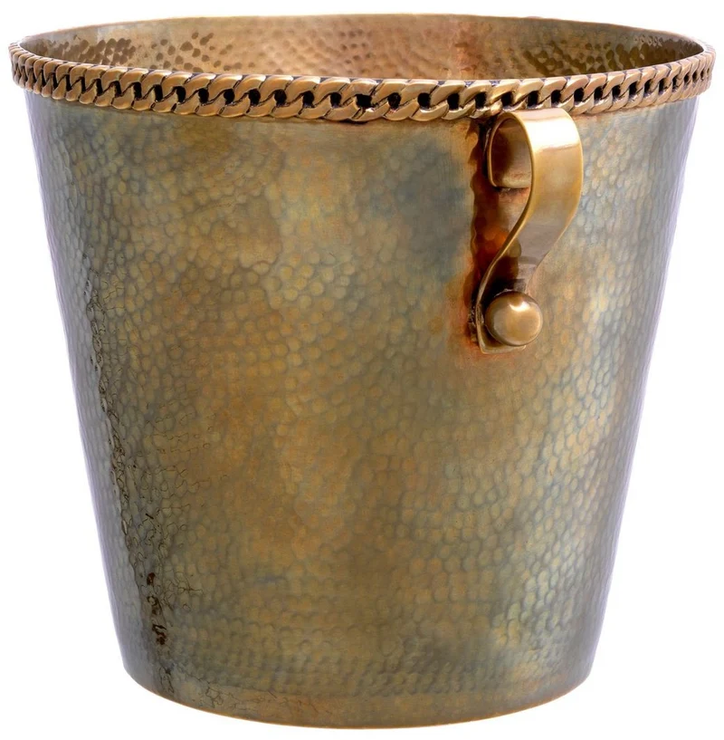 Casa Padrino Luxus Weinkühler mit 2 Tragegriffen Vintage Messing Ø 25,5 x H. 23,5 cm - Champagnerkühler - Sektkühler - Gastronomie Accessoires - Restaurant Accessoires - Hotel Accessoires
