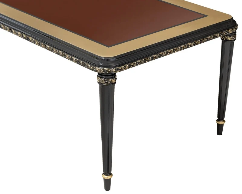 Casa Padrino Luxus Barock Esstisch Braun / Schwarz / Gold - Rechteckiger Barockstil Küchentisch - Luxus Esszimmer Möbel im Barockstil - Barock Esszimmer Möbel - Barock Einrichtung