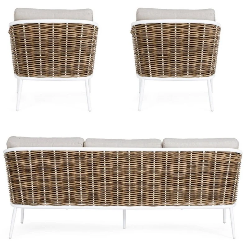 Casa Padrino Luxus Gartenmöbel Set Grau / Weiß / Braun - 1 Luxus Gartensofa & 2 Luxus Gartensessel - Garten Möbel - Terrassen Möbel - Hotel Möbel - Pool Möbel - Outdoor Möbel - Luxus Möbel
