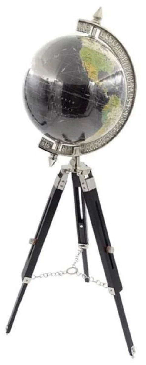 Casa Padrino Deko Globus Mehrfarbig / Schwarz / Silber H. 78 cm - Höhenverstellbarer Globus mit Dreibein Stativ - Büro Deko - Wohnzimmer Deko - Deko Accessoires