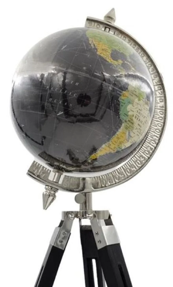 Casa Padrino Deko Globus Mehrfarbig / Schwarz / Silber H. 78 cm - Höhenverstellbarer Globus mit Dreibein Stativ - Büro Deko - Wohnzimmer Deko - Deko Accessoires