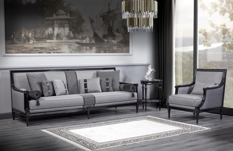 Casa Padrino Luxus Barock Sessel Grau / Schwarz - Prunkvoller Wohnzimmer Sessel - Barockstil Wohnzimmer Möbel - Luxus Möbel im Barockstil - Barock Einrichtung - Edel & Prunkvoll