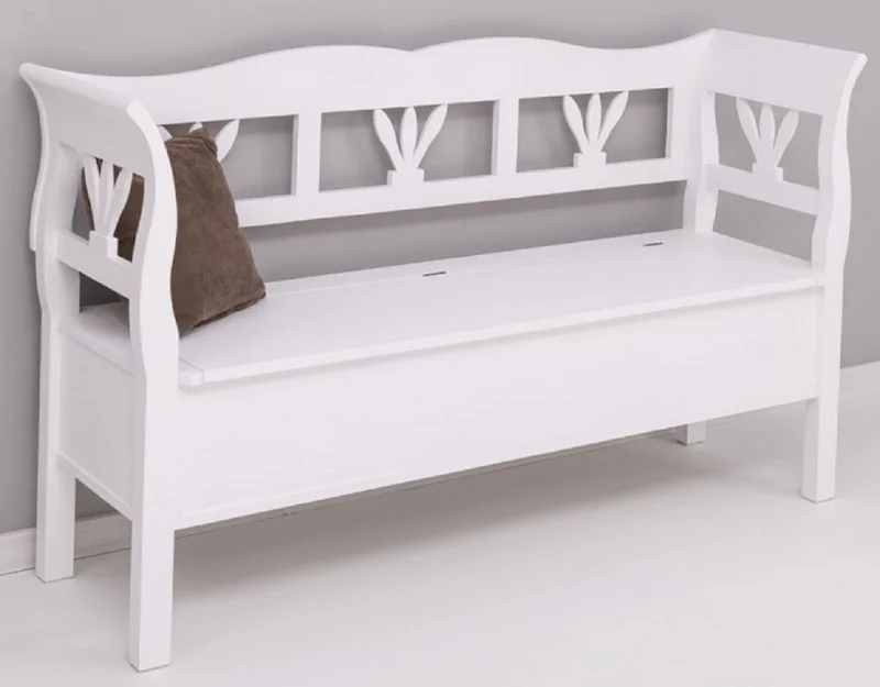 Casa Padrino Landhausstil Sitzbank Weiß 163 x 48 x H. 92 cm - Massivholz Bank mit Stauraum - Massivholz Möbel - Landhausstil Möbel - Landhausstil Einrichtung
