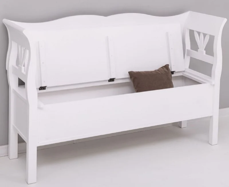 Casa Padrino Landhausstil Sitzbank Weiß 163 x 48 x H. 92 cm - Massivholz Bank mit Stauraum - Massivholz Möbel - Landhausstil Möbel - Landhausstil Einrichtung