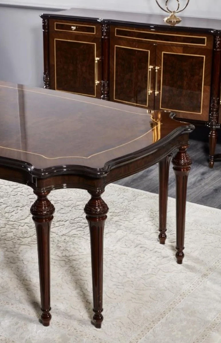 Casa Padrino Luxus Barock Esstisch Dunkelbraun - Handgefertigter Massivholz Esszimmertisch - Luxus Esszimmer Möbel im Barockstil - Barock Möbel - Barock Einrichtung