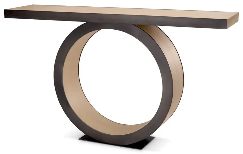 Casa Padrino Luxus Konsole Naturfarben / Bronze 130 x 30 x H. 76,5 cm - Rechteckiger Massivholz Konsolentisch - Luxus Möbel - Wohnzimmer Möbel - Luxus Einrichtung - Wohnzimmer Einrichtung