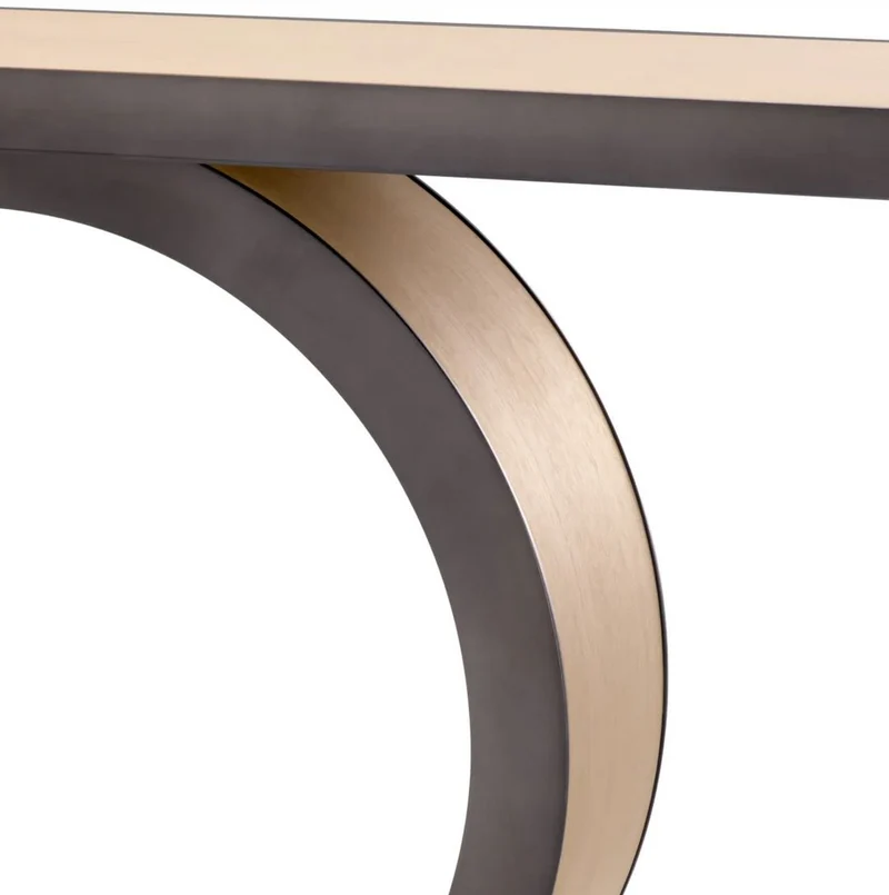 Casa Padrino Luxus Konsole Naturfarben / Bronze 130 x 30 x H. 76,5 cm - Rechteckiger Massivholz Konsolentisch - Luxus Möbel - Wohnzimmer Möbel - Luxus Einrichtung - Wohnzimmer Einrichtung