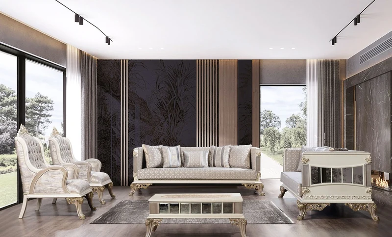 Casa Padrino Luxus Barock Couchtisch Creme / Weiß / Grau / Gold - Verspiegelter Barockstil Wohnzimmertisch - Luxus Möbel im Barockstil - Barockstil Wohnzimmer Möbel - Barock Möbel