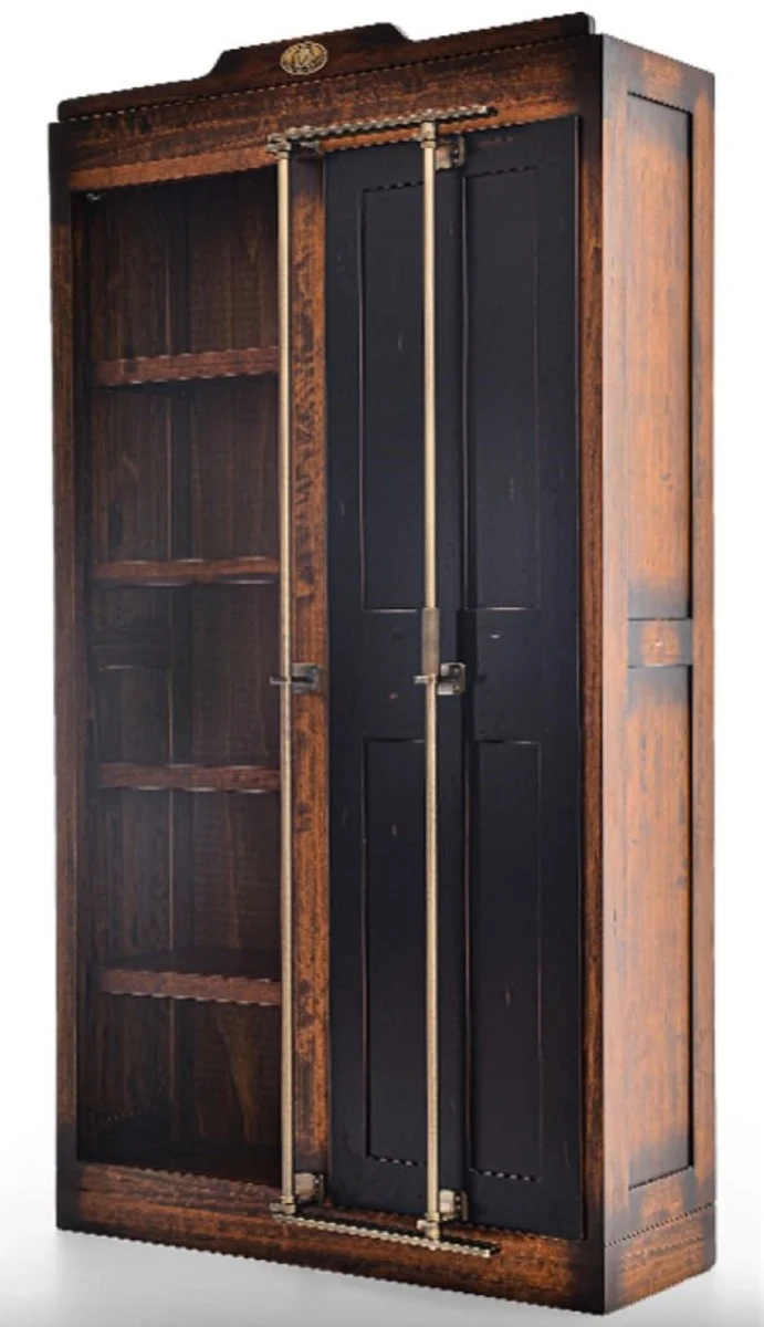 Casa Padrino Luxus Vintage Stil Barschrank Braun / Schwarz 106,5 x 34 x H. 191 cm - Massivholz Weinschrank - Vintage Stil Bar Möbel - Luxus Bar Möbel - Massivholz Bar Möbel