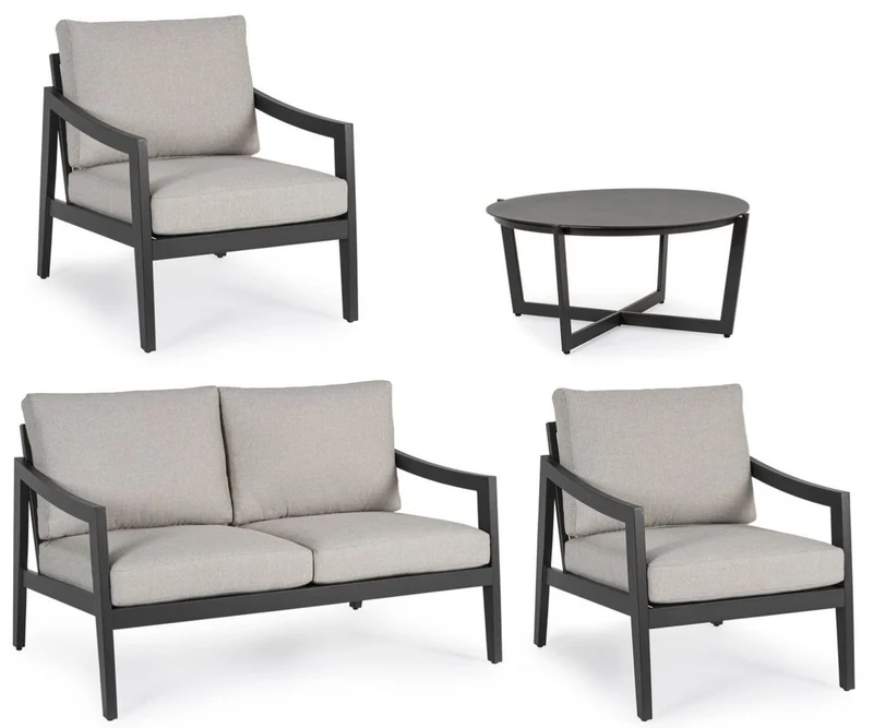 Casa Padrino Luxus Gartenmöbel Set Grau / Anthrazit - 1 Luxus Gartensofa & 2 Luxus Gartensessel & 1 Luxus Gartentisch - Garten Möbel - Hotel Möbel - Pool Möbel - Outdoor Möbel - Luxus Möbel