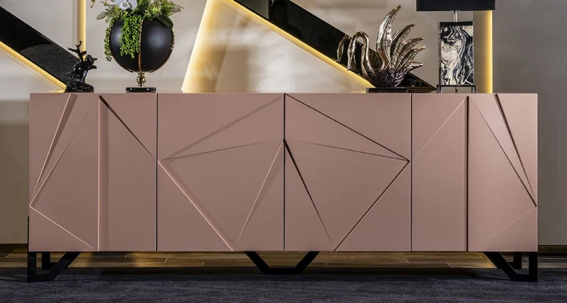 Casa Padrino Luxus Designer Sideboard Rosa / Schwarz 220 x 50 x H. 88 cm - Massivholz Schrank mit 4 Türen - Esszimmer Möbel - Hotel Möbel - Designer Möbel - Luxus Möbel