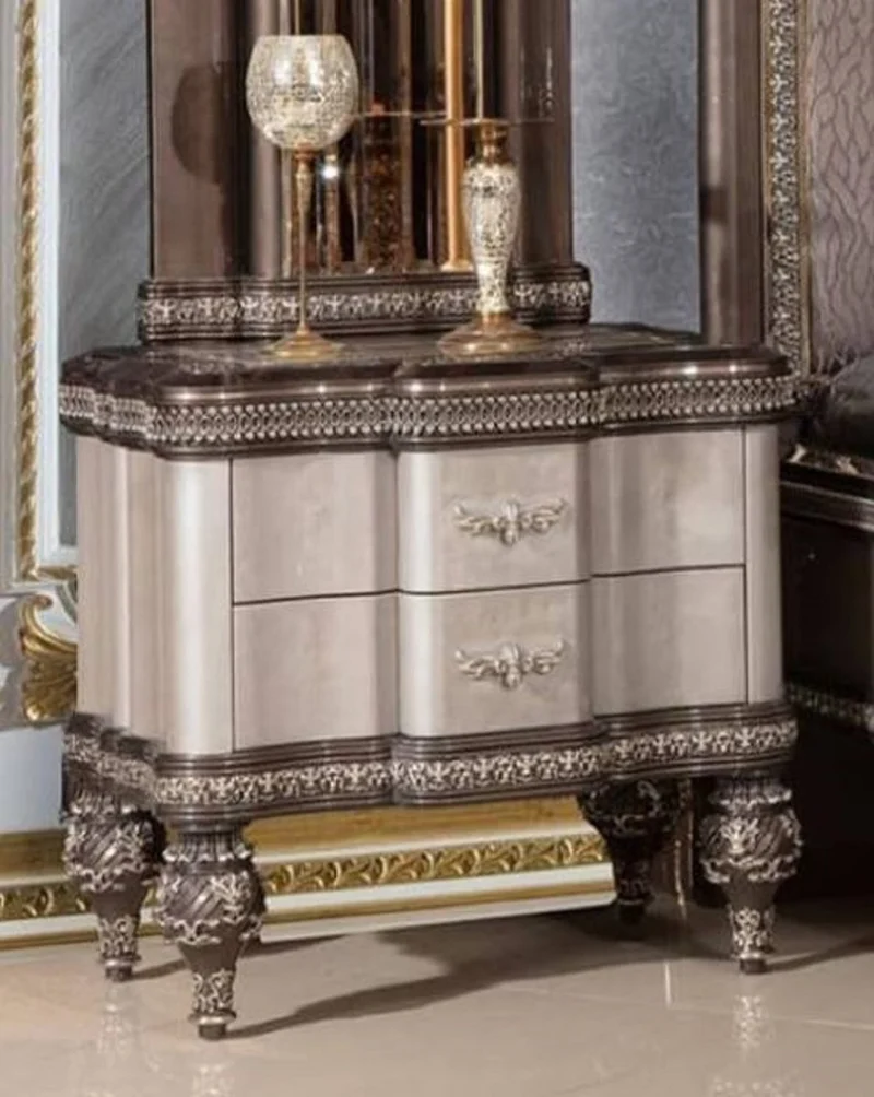 Casa Padrino Luxus Barock Nachtkommode Grau / Schwarz / Gold - Prunkvoller Barockstil Nachttisch mit 2 Schubladen - Luxus Schlafzimmer Möbel im Barockstil - Barock Möbel - Barock Interior