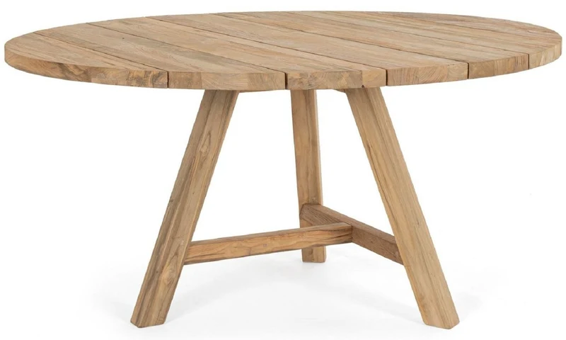 Casa Padrino Luxus Gartentisch Naturfarben Ø 150 x H. 75 cm - Runder Garten Esstisch aus recyceltem Teakholz - Teakholz Garten Möbel - Luxus Garten Möbel