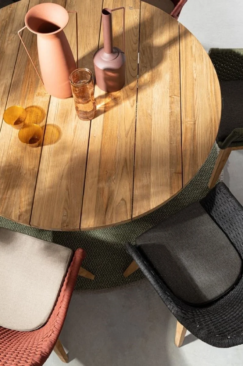 Casa Padrino Luxus Gartentisch Naturfarben Ø 150 x H. 75 cm - Runder Garten Esstisch aus recyceltem Teakholz - Teakholz Garten Möbel - Luxus Garten Möbel