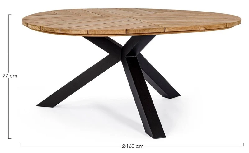 Casa Padrino Luxus Gartentisch Naturfarben / Schwarz Ø 160 x H. 77 cm - Garten Esstisch mit Teakholz Tischplatte und Aluminium Beinen - Garten & Terrassen Tisch - Luxus Garten & Terrassen Möbel