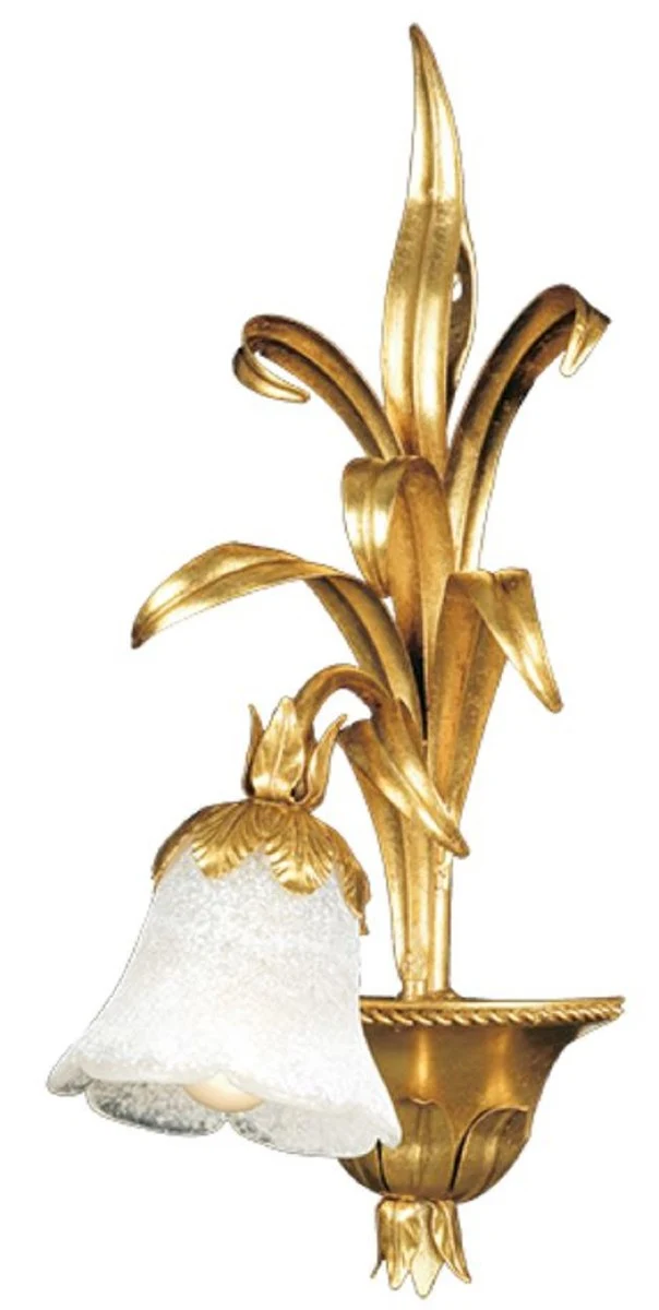 Casa Padrino Luxus Barock Wandleuchte Gold mit Patina / Weiß 22 x 25 x H. 49 cm - Elegante Barockstil Wandlampe mit edlem Murano Glas - Barock Leuchten - Luxus Qualität - Made in Italy